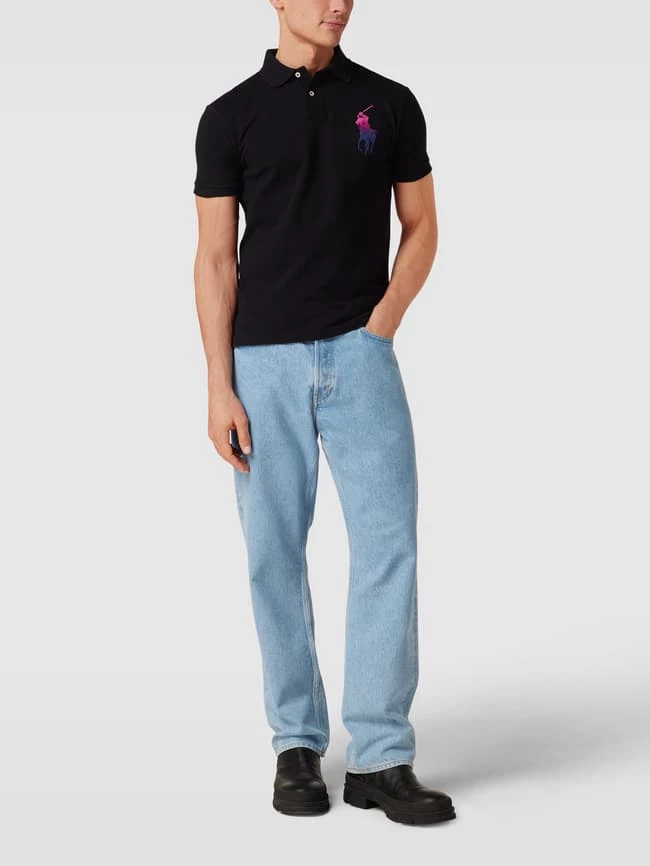 Polo Ralph Lauren Custom Slim Fit Poloshirt Mit Label-Stitching - Schwarz 1 Polo Ralph Lauren Custom Slim Fit Poloshirt Mit Label-Stitching - Schwarz