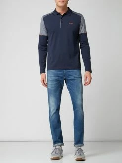 BOSS Athleisurewear Slim Fit Poloshirt Mit Langen Ärmeln Modell 'Pleesy' - Marineblau