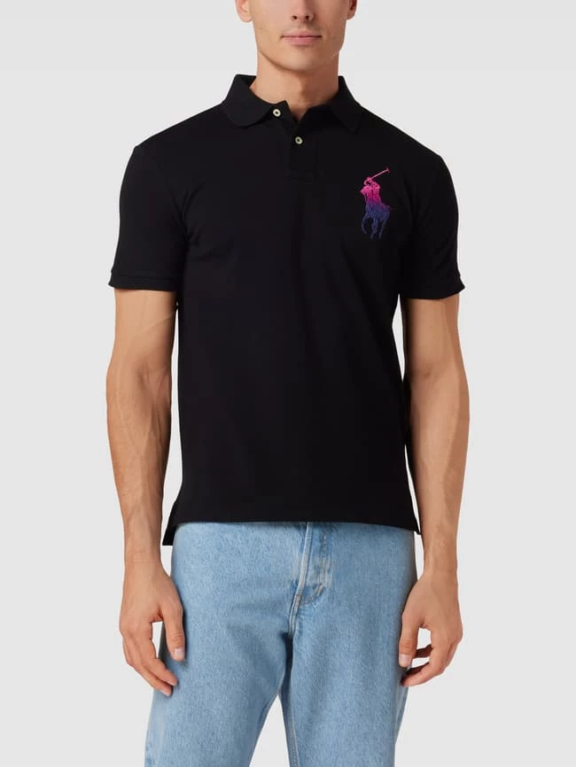 Polo Ralph Lauren Custom Slim Fit Poloshirt Mit Label-Stitching - Schwarz 4 Polo Ralph Lauren Custom Slim Fit Poloshirt Mit Label-Stitching - Schwarz – Bild 4