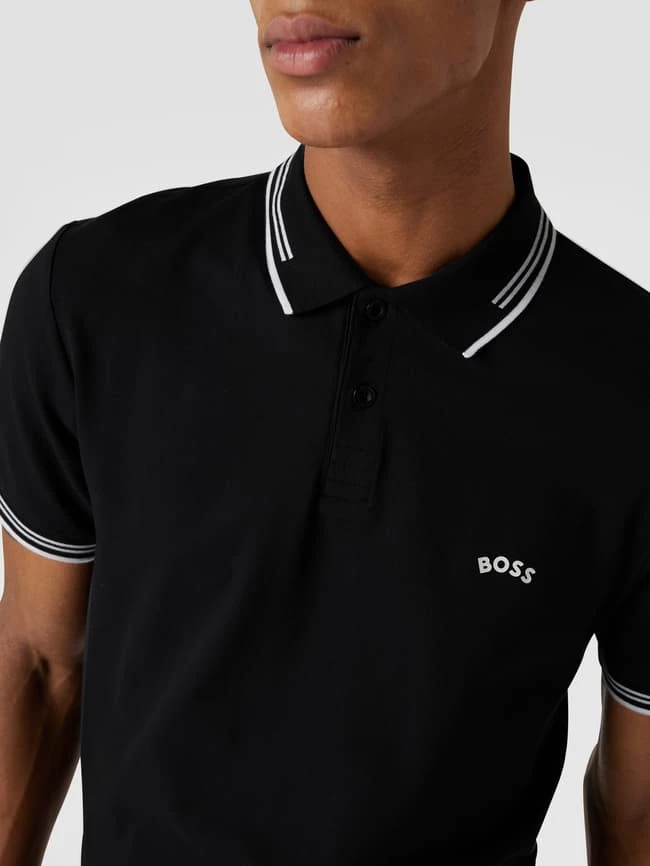 BOSS Athleisurewear Slim Fit Poloshirt Mit Kontraststreifen Modell 'Paul Curved' - Schwarz 3 BOSS Athleisurewear Slim Fit Poloshirt Mit Kontraststreifen Modell 'Paul Curved' - Schwarz – Bild 3