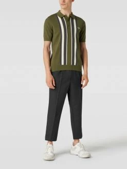 Fred Perry Poloshirt Mit Brand-Stitching Modell 'Striped Knitted Shirt' - Olivgrün